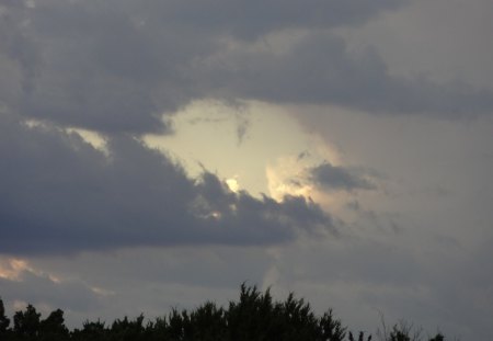 Hole in the Clouds - clouds, trees, cloud, hole, sky