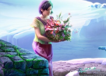 Girl with Flowers - abstract, Girl, flowwer, 3d