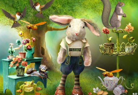 Flower Shop - rabbit, forest, easter, bunny, bird, flower