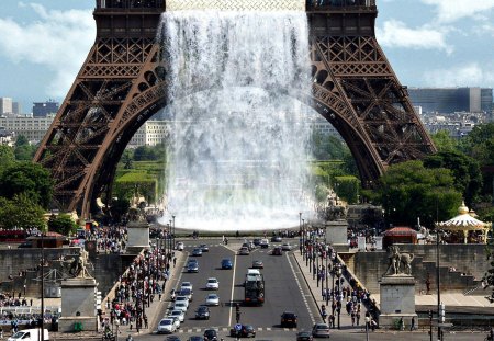 What If.. - eiffel, tower, waterfall, paris