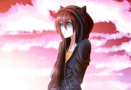 Bat Girl - Long Hair, Cant think of a fourth, Animal Ears, Headphones, hoodie