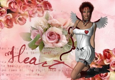 Love - love, roses, girl, red, valentine day, flowers, womwn