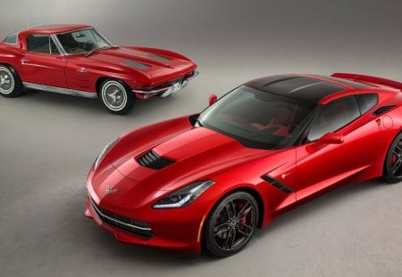 Old School Vs New School - Red, Classic, Corvettes, GM, New