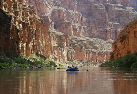 rafting on the colorado river in grand canyon - raft, canyon, cliffs, river