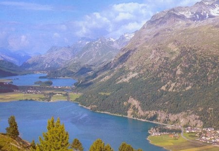 Blue lakes (wide) - lake, sky, landscape, panorama, mountains, faszination, rocks, nature, lakes, blue, beautiful, splendor, colors, high