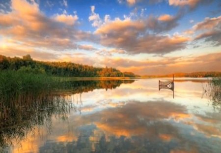 sky refelction - river, clouds, reflection, sky