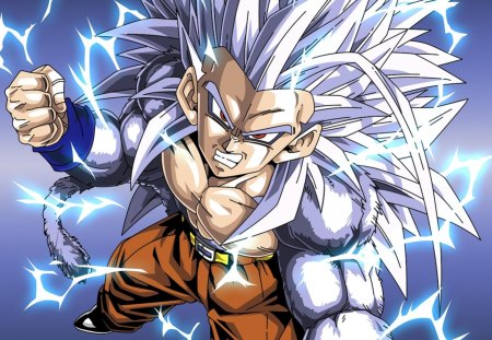 Ssj5 with silver hair and a powerful aura, high quality