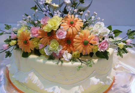 Cake - flowers, desserts, delicious, food, sweets, decorative, cake