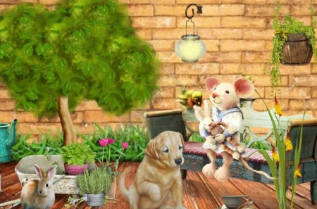 Spring Garten - garten, dog, spring, mouse, flower