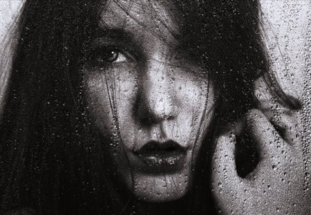 Mosaic - woman, rain, mosaic, brunette, model