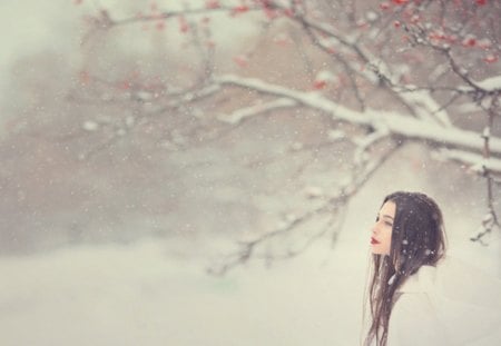 * - winter, woman, brunette, snow