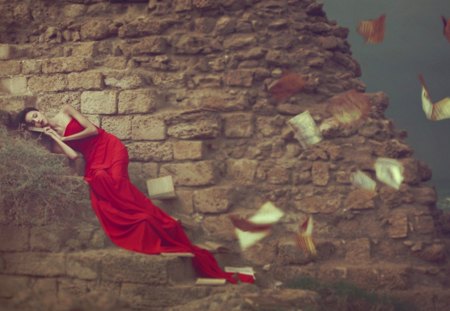 Red Dress - woman, fantasy, red, dress