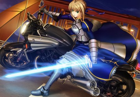 Anime - anime, motorcycle, short hair, swords