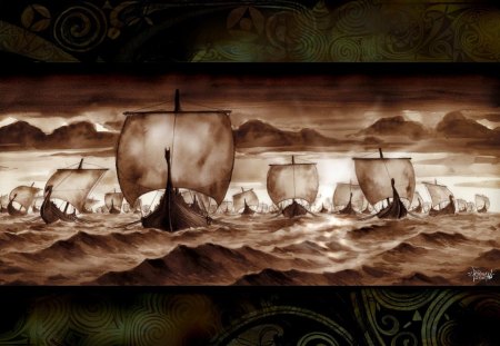 Viking ship attack - north, pagan, ship, nordic, attack, viking