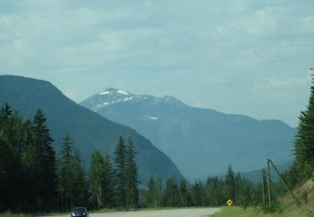 The Rockies mountains in BC - Canada 72 - Mountains, roads, trees, cars, photography, snow, white, green, sky