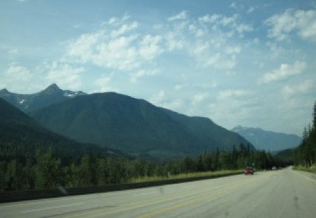 The Rockies mountains in BC - Canada 73 - clouds, Mountains, roads, trees, cars, blue, photography, snow, white, green, sky