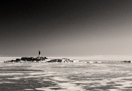 lighthouse on the bay of bothia - winter, lighthouse, island, black and white, bay