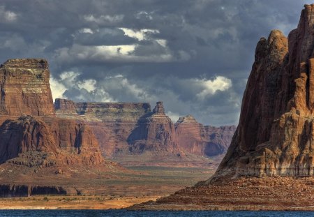 storm clouds over canyon river - cliffs, river, clouds, canyon