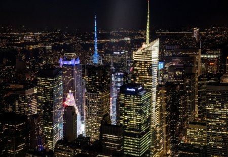 *** New York *** - night, architecture, city, york, lit, skyscrapers, new