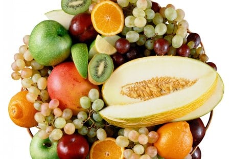 Fruits - healthy, kiwi, ogange, fruits, food, grapes, melon, apple