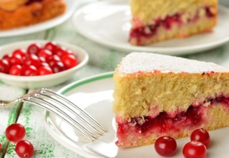 Cherry cake - fruits, cherry, food, slice, cake