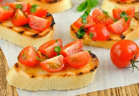 Bake bread with tomato - red, tomato, food, bake, bread