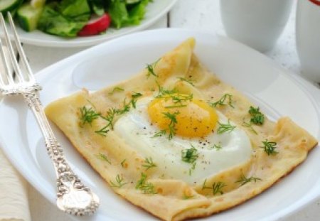 Sunny sideup - fork, egg, flour, food, bake