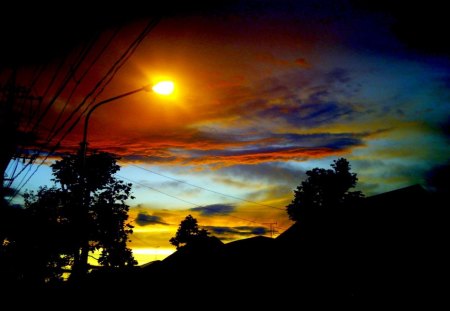 THE SKY COLORS - clouds, night, light, lamp post