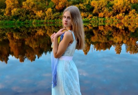 *** Autumn girl *** - lake, beautiful, girl, nature, autumn