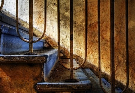 stairs in an abandoned house hdr - hdr, stairs, rails, abandoned