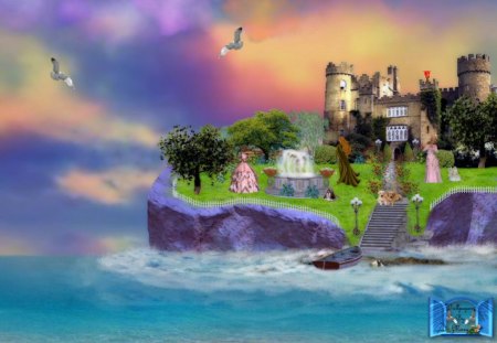 Pastel Fantasy - Pastels, Water, Castles, Oceans, Sunsets