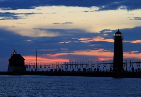 Lighthouse - ocean, orange, lighthouse, sky