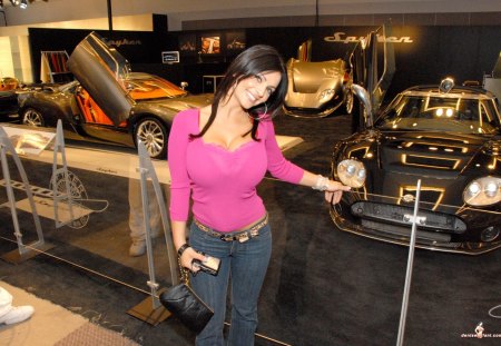 Auto Show - Cars, Sexy, Pink Top, Babe