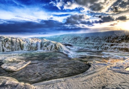 glacier river hdr - hdr, river, clouds, glacier