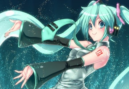 Hatsune Miku - female, hot, superstar, anime girl, singer, sparks, idol, anime, miku, cute, hatsune miku, sexy, girl, twintails, long hair, vocaloids, green eyes, vocaloid, diva, green hair