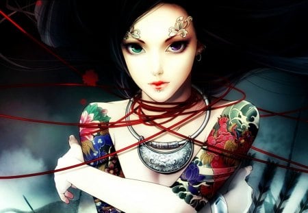 Anime - anime, tattoo, girl, pircing