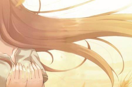 The Goddess of Harvest - girl, spice and wolf, wheat, grain, anime, long hair, field, holo