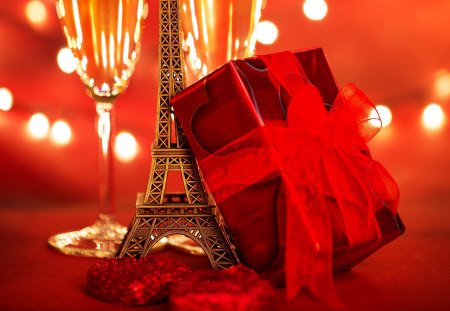 For You - beauty, bokeh, gift, with love, box, pretty, romance, valentines day, ribbon, eiffel tower, for you, lovely, bow, romantic, red, beautiful, sweet