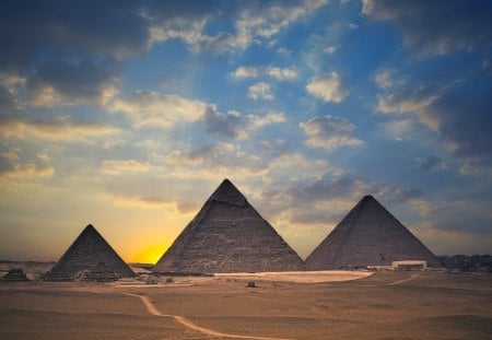 Pyramids - clouds, desert, pyramids, beautiful, architecture, sand, egypt, nature, monuments, sun, sky