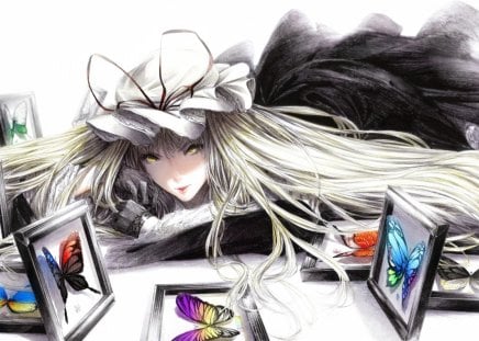 Yakumo Yukari - hat, cant think of a fourth, blonde, butterflies