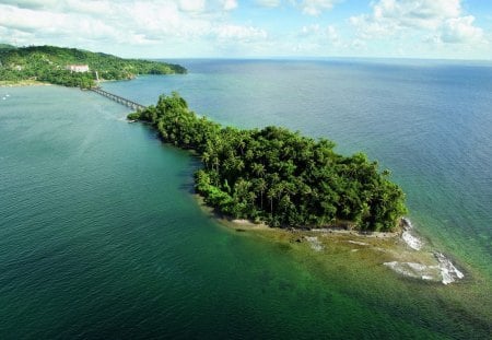 bridge to little palm island - island, sea, forest, bridge