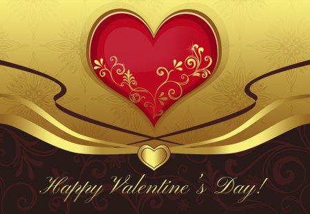 Happy Valentine's Day! - heart, brown, gold, love, red, Valentines Day, Valentine, Valentines, hearts