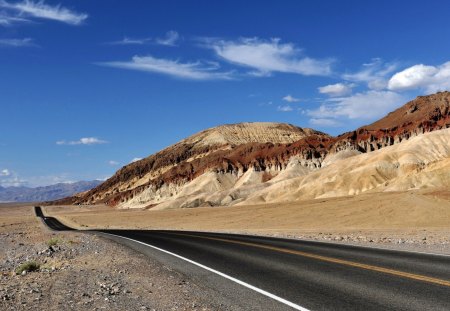 wavy highway across the desert - highway, hills, desert, waves, sky