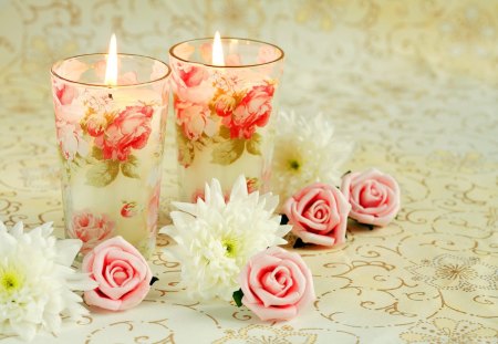 Soft light - flowers, roses, flames, candles, glass