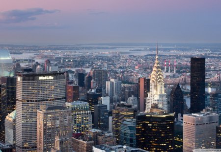 manhattan looking towards queens - city, sunset, bridges, skyscrapers