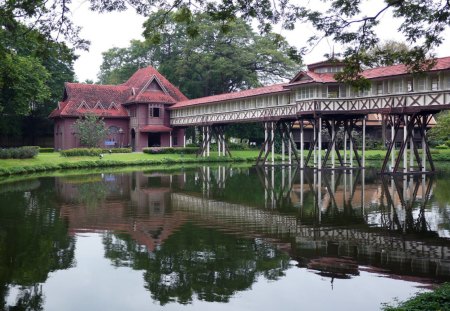 sanam chandra palace in thailand - pier, reflection, landscape, pond, palace