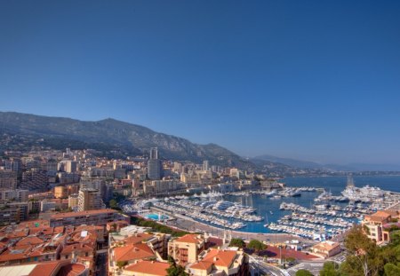 monaco yacht marina - boats, city, marina, mountain