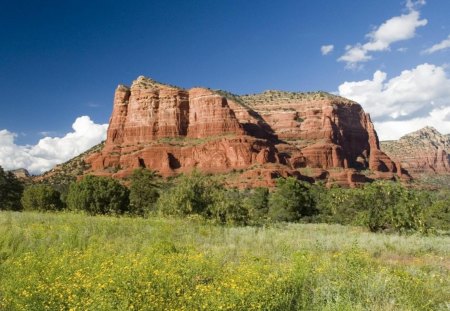 monument valley meadow - sky, meadow, road, valley, monuments