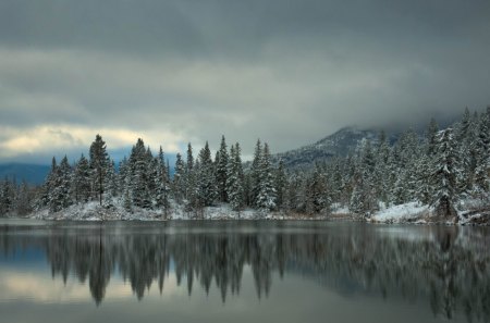 Winter- mountain - Mountain, Mist, Forest, Winter, Lake