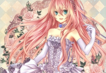 Luka - pretty, anime, vocaloid, elegant, divine, female, dress, long hair, luka, gorgeous, nice, gown, anime girl, beautiful, hot, girl, beauty, lovely, sweet, flower, megurine luka, rose, cute, floral, sexy, vocaloids